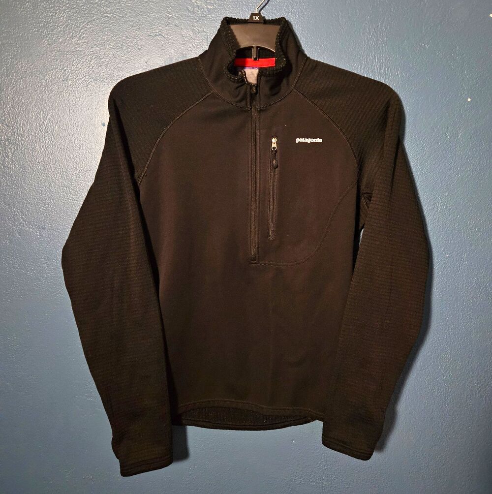 Patagonia R1 Regulator Fleece Jacket Mens Small Black Grid Pullover Half Zip